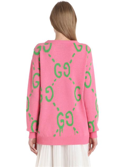 pink gucci logo sweater|gucci bee embroidered sweater.